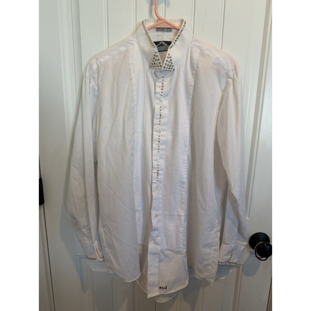 Silver Mesa Women’s White Rhinestone Western Show Shirt Pleated Front XL Approx